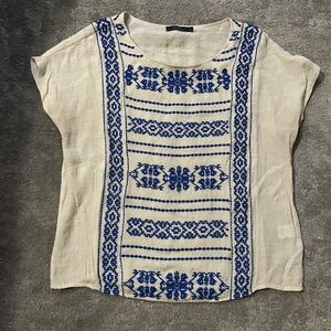 THML Cream Blouse with Blue Embroidery